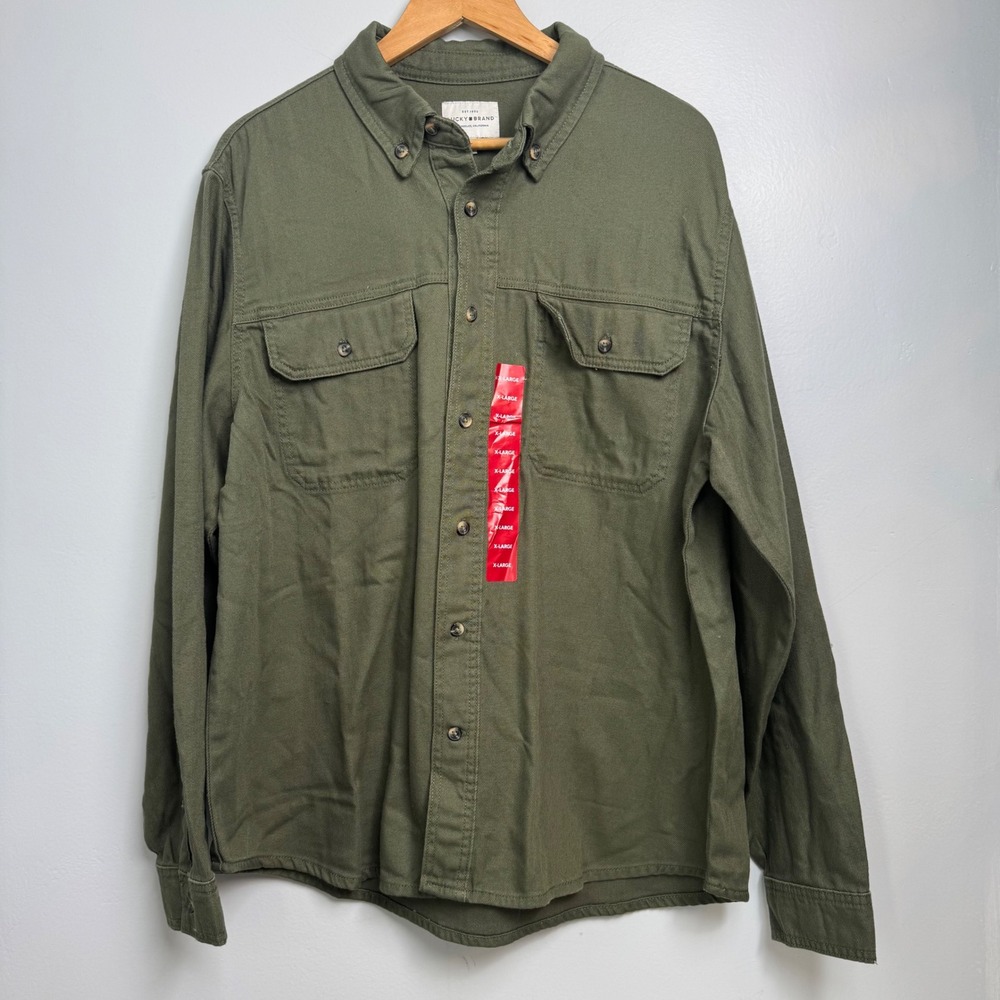 Lucky Brand Mens Khaki Green‎ Button Down Heavy Weight Long Sleeve Shirt XL New